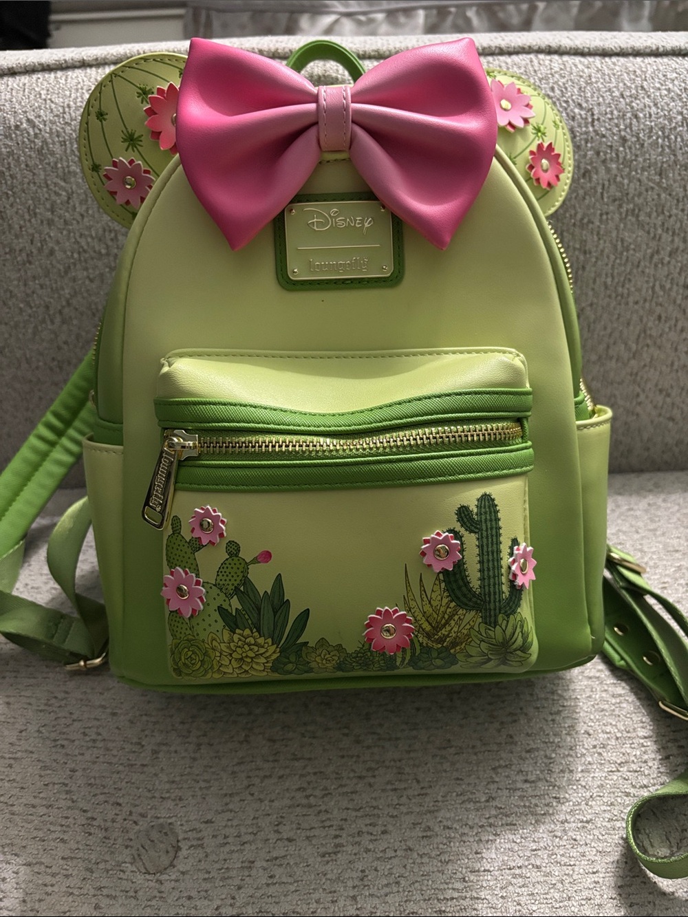 Loungefly Kids Lime Green Cactus Mini Backpack with Pink Bow